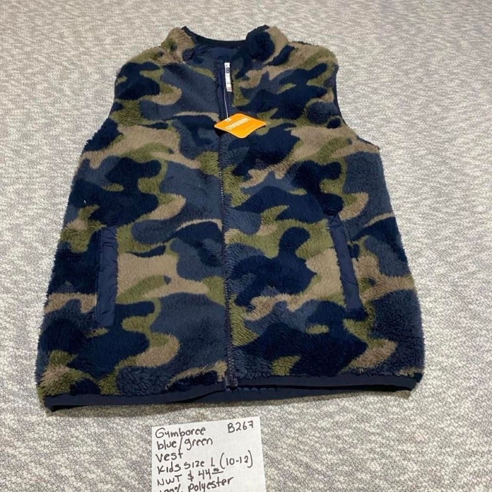 Gymbarce Kids Size L (10-12) Blue/Green Camouflage Vest NWT $44. SKU-B267